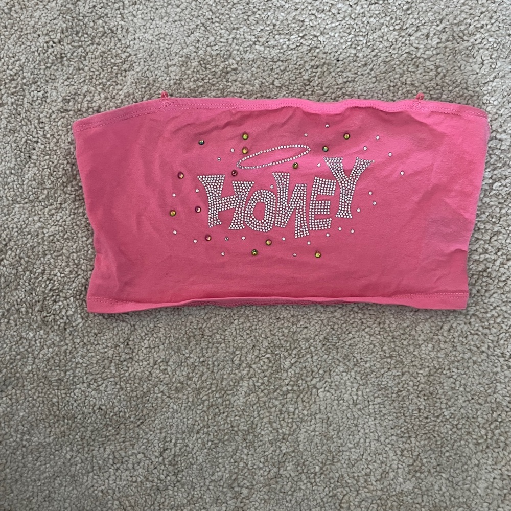 Hot Pink Bedazzled Rhinestone Tube Top Crop Top with 'Honey'